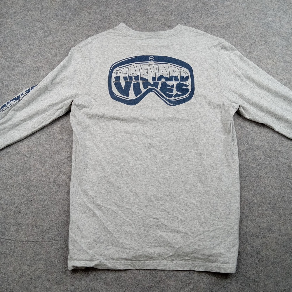 Vineyard Vines Shirt Boys XL 18 Gray Long Sleeve Pocket Ski Goggles Graphic